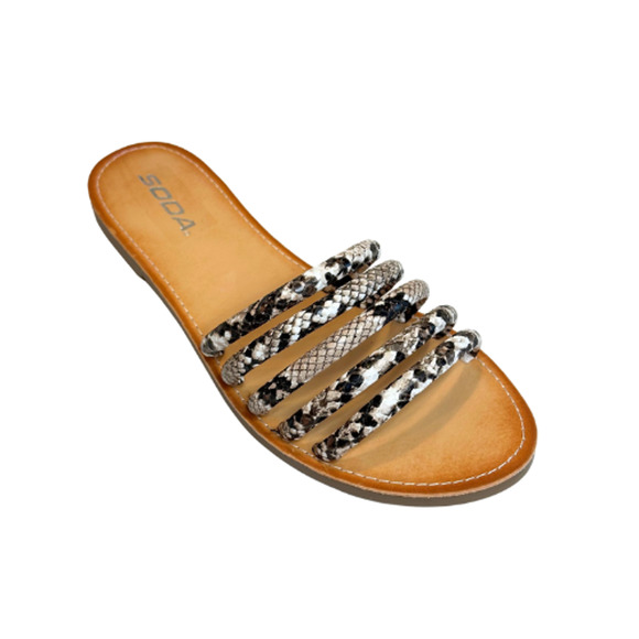 SODA Dorcey Snakeskin Multi Python Strappy Slides Size 9 - Picture 1 of 10